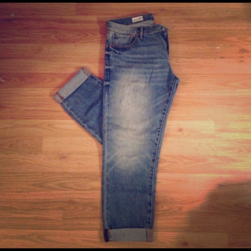 Gap sexy boyfriend jeans with fading.